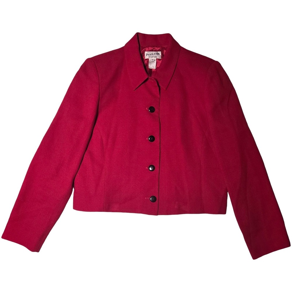 Vtg Pendleton Red Wool Cropped Blazer | 100% Virgin Wool | Sz 10 | Made‎ in USA